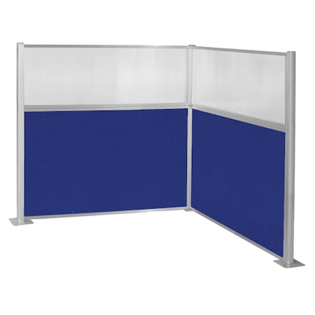 Versare Pre-Configured Hush Panel Cubicle (L Shape) 6' x 6' W/ Window Royal Blue Fabric 1859337